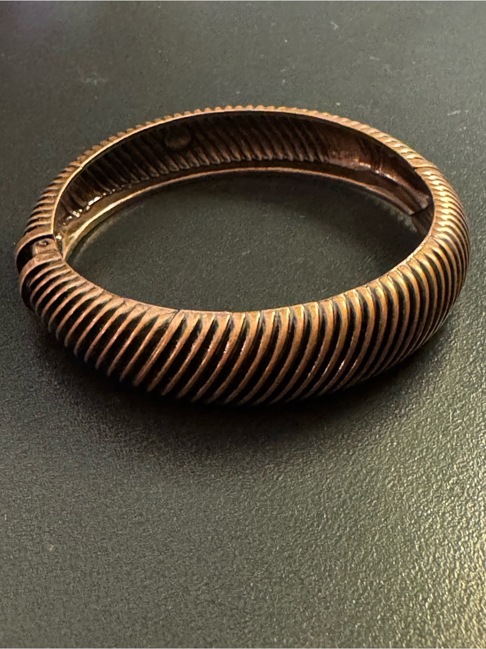 Vintage Copper Clamper Bracelet Hinged Ribbed Textured Thick Bangle - 2.75”